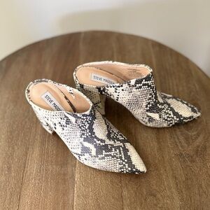 Steve Madden Black and Cream Snake Print Mules